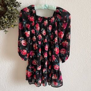 Art Class Black Girls’ Dress with Floral Pattern Trim